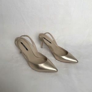 Zara Metallic Gold Pointed Toe Slingback 35